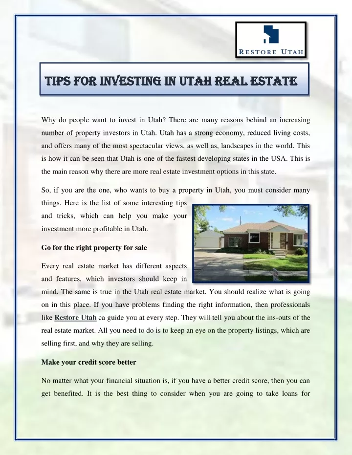 tips for investing in utah real estate tips
