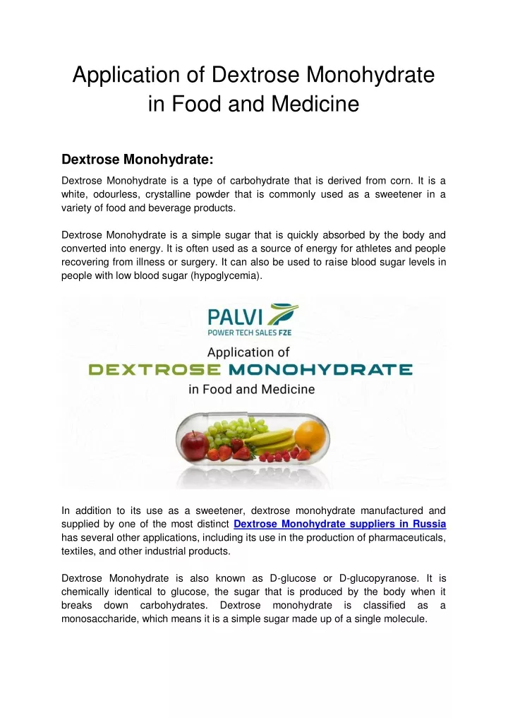 application of dextrose monohydrate in food