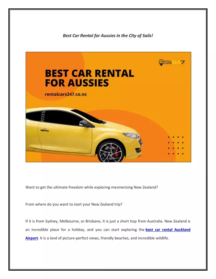 best car rental for aussies in the city of sails