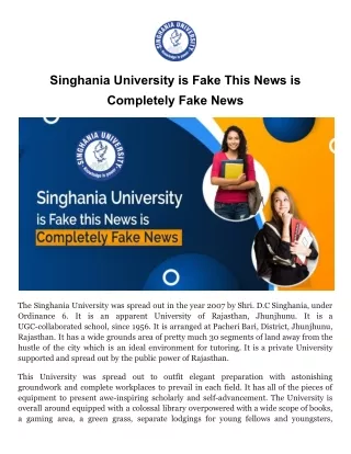 Singhania University is Fake This News is Completely Fake News