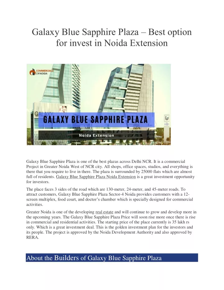 galaxy blue sapphire plaza best option for invest