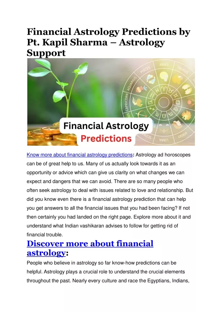 financial astrology predictions by pt kapil sharma astrology support