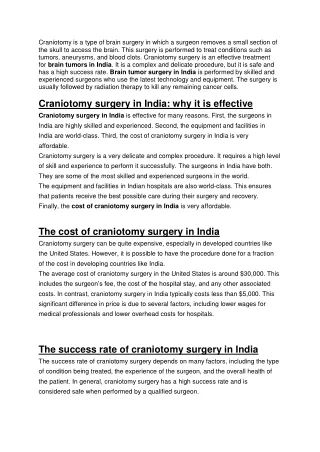 Craniotomy Surgery: An Effective Treatment for Brain Tumors in India