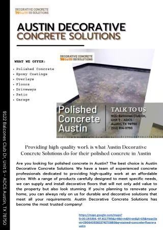 Providing high-quality work is what Austin Decorative Concrete Solutions do for