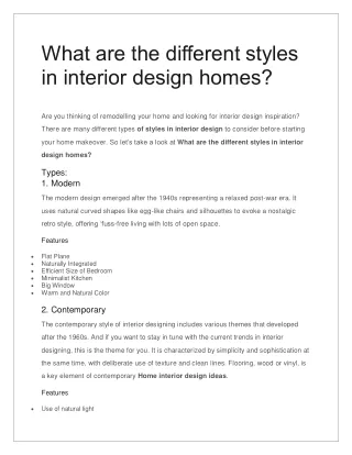 What are the different styles in interior design homes?
