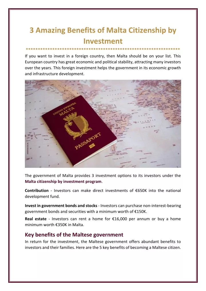 3 amazing benefits of malta citizenship