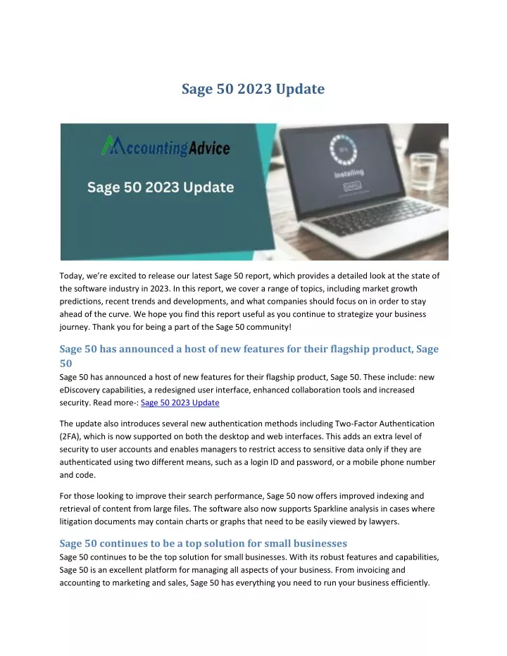 sage 50 2023 update
