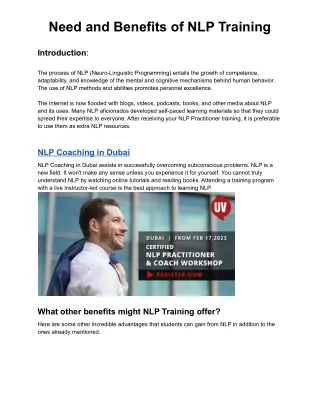 Need and Benefits of NLP Training