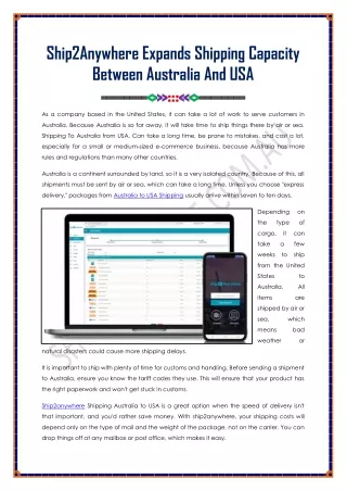Ship2Anywhere: Shipping From Australia To USA