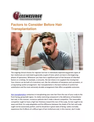 Factors to Consider Before Hair Transplantation