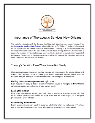 Importance of Therapeutic Services New Orleans