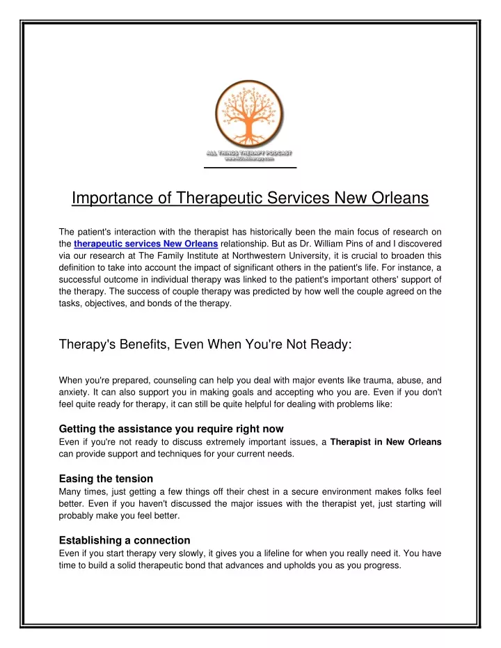 importance of therapeutic services new orleans