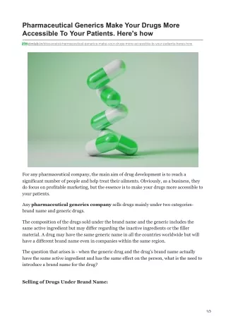 pharmaceutical generics make your drugs more