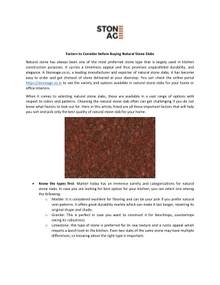 Factors to Consider before Buying Natural Stone Slabs