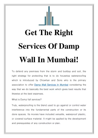 Damp Wall Services in Mumbai Call-9029469931