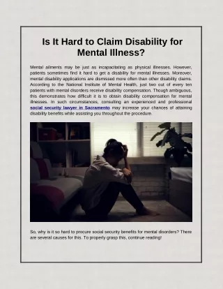 Is It Hard to Claim Disability for Mental Illness?