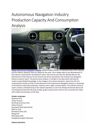 autonomous navigation industry production