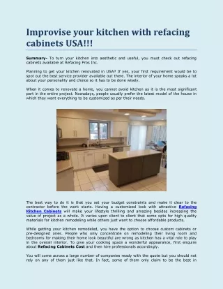 Improvise your kitchen with refacing cabinets USA!!!