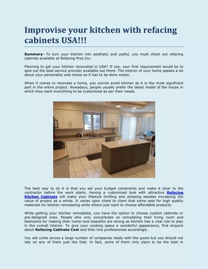 improvise your kitchen with refacing cabinets usa