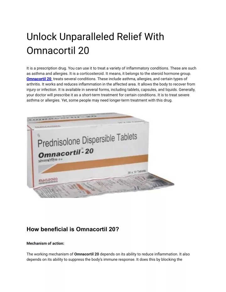 unlock unparalleled relief with omnacortil 20