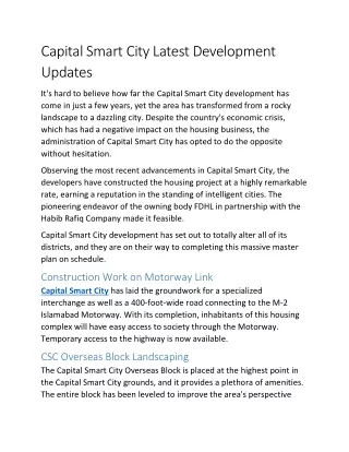 Capital Smart City Latest Development Updates