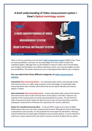 a brief understanding of video measurement system