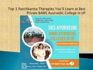 Top 3 Panchkarma Therapies You’ll Learn at Best Private BAMS Ayurvedic College in UP