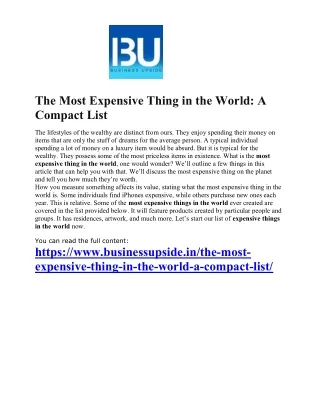The Most Expensive Thing in the World A Compact List
