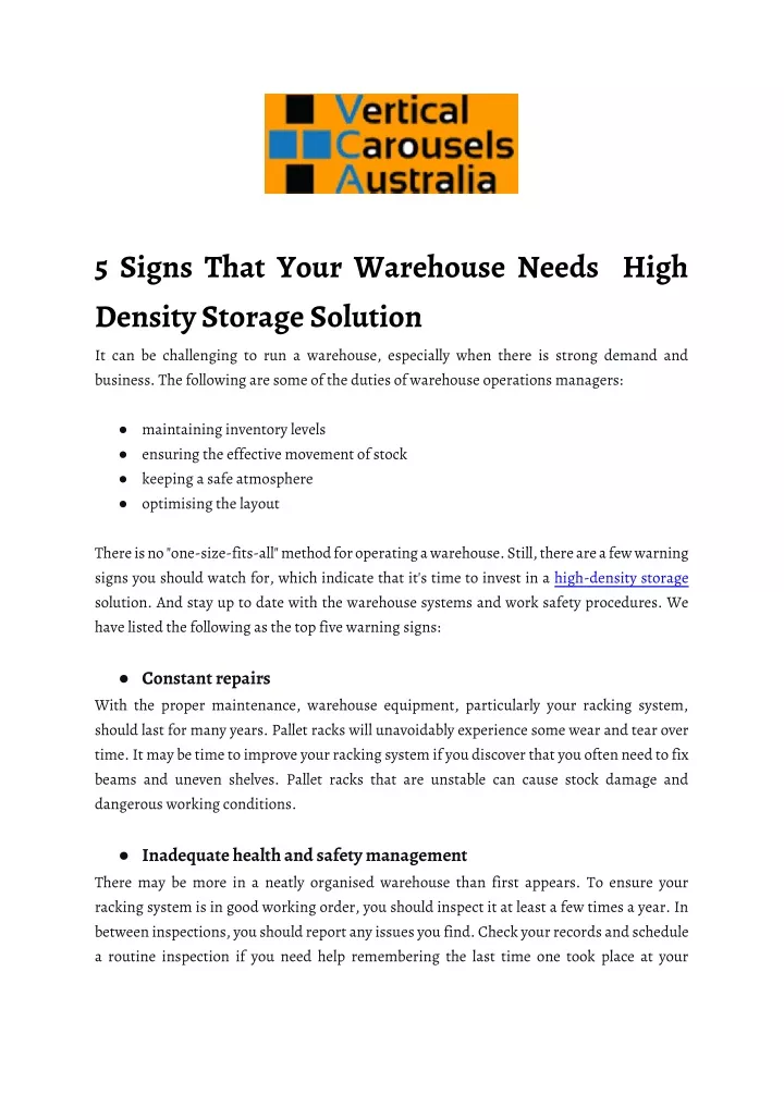 5 signs that your warehouse needs high density
