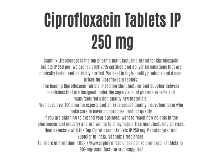 ciprofloxacin tablets ip 250 mg