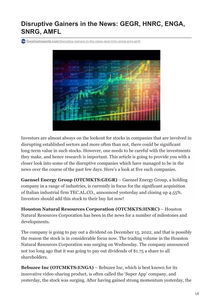 disruptive gainers in the news gegr hnrc enga