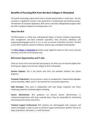 benefits of pursuing bca from the best colleges