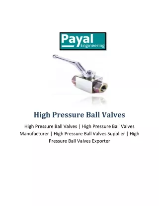 High Pressure Ball Valves payal