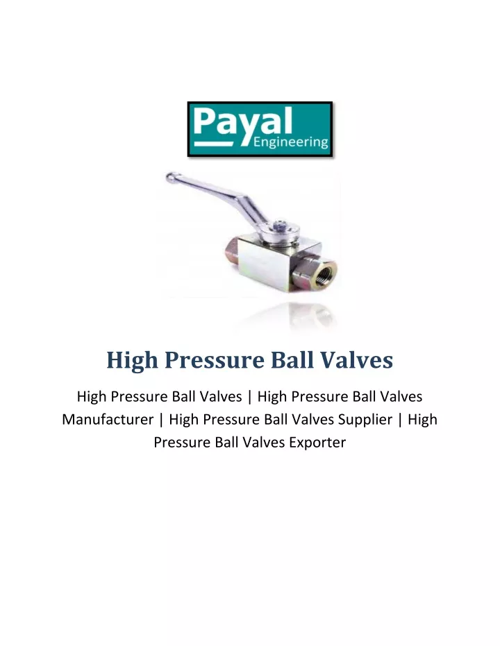 high pressure ball valves