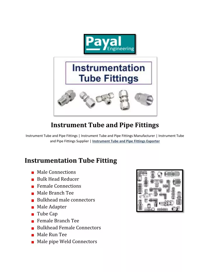 instrument tube and pipe fittings