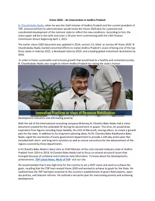 Vision 2020 – An Intervention in Andhra Pradesh