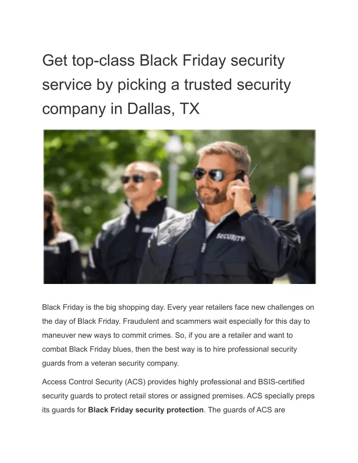 get top class black friday security service