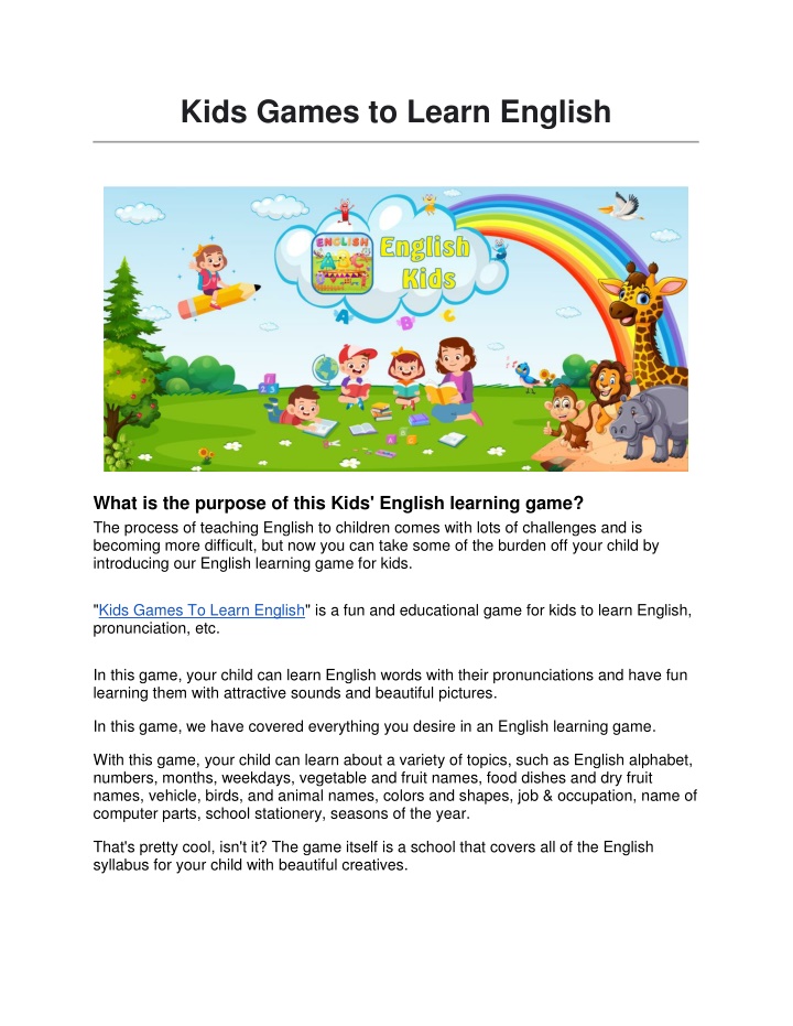 kids games to learn english