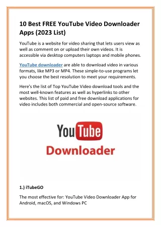 10 Best FREE YouTube Video Downloader Apps