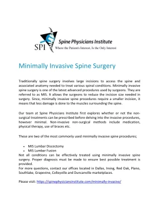 Minimally Invasive Spine Surgeon Dallas, TX