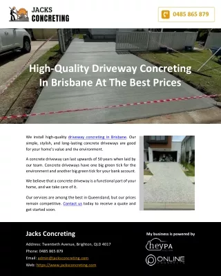 High-Quality Driveway Concreting In Brisbane At The Best Prices