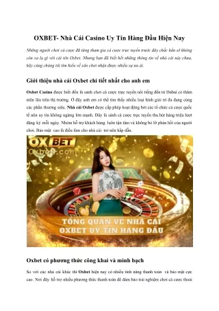 OXBET- Nhà Cái Casino Uy Tín Hàng Đầu Hiện Nay