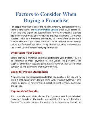 Factors to consider when buying a franchise