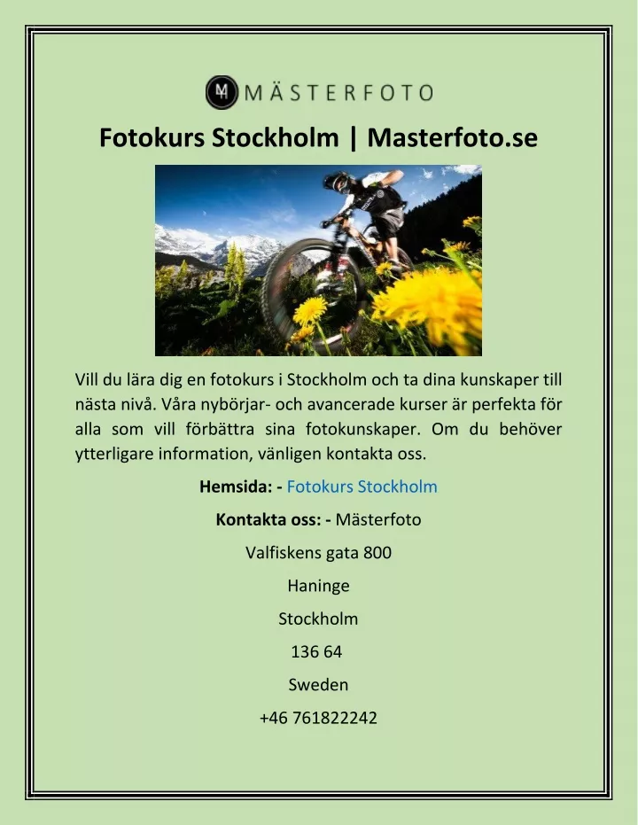 fotokurs stockholm masterfoto se