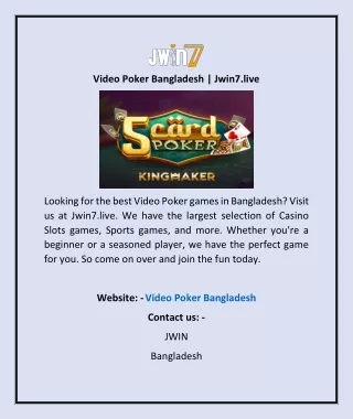 Video Poker Bangladesh | Jwin7.live
