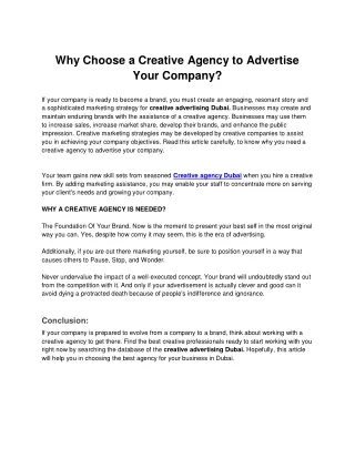 Why Choose a Creative Agency to Advertise Your Company