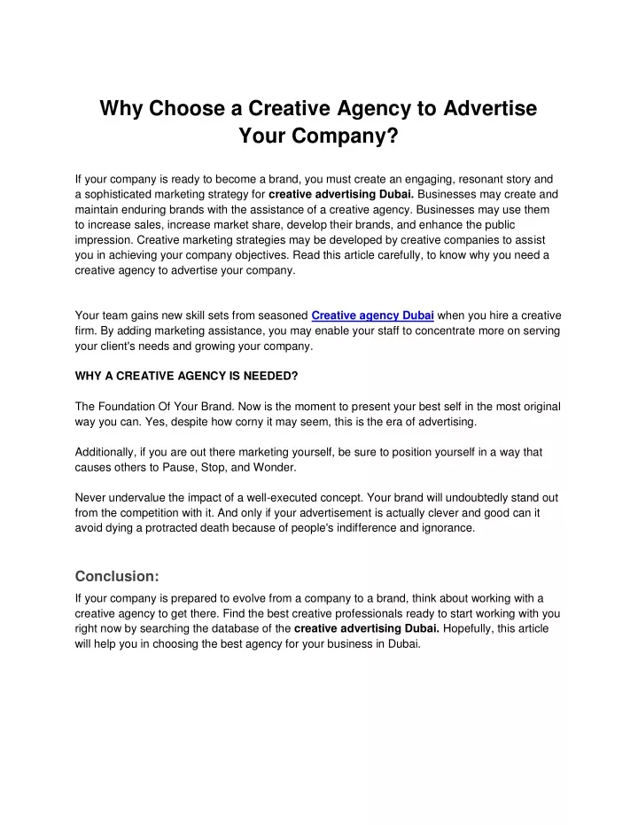 why choose a creative agency to advertise your