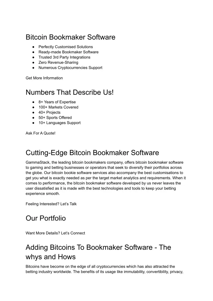 bitcoin bookmaker software