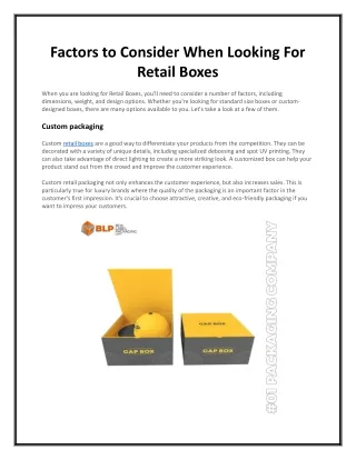 Factors to Consider When Looking For Retail Boxes