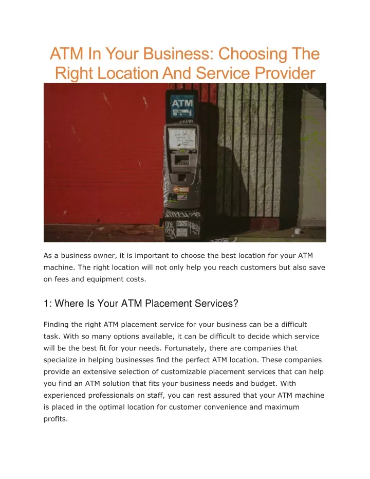 atm in your business choosing the right location